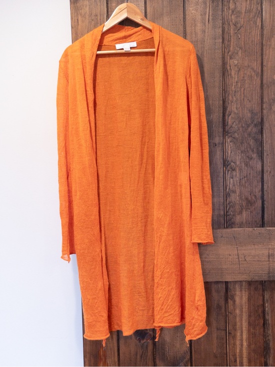 Sao Paulo Tops - Sao Paulo Orange Linen Blend Open Front Lightweight Duster Cardigan Small 4